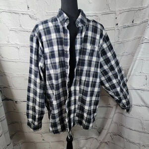 L. L. Bean Mens Plaid Button Up Flannel Shirt Size L Blue Green Outdoor Gorpcore